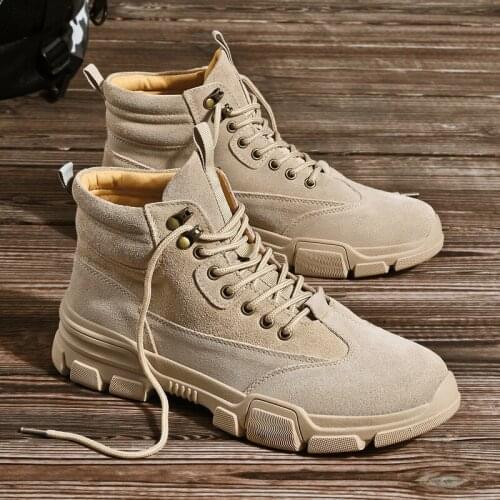 Mens Autumn Winter Hight-Top Cotton-Padded Shoes Velvet Warm Durable Haed-wearing Shock Absorption Lace Up Shoes