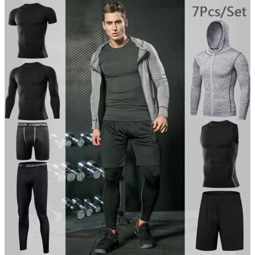 Mens Tight Sportwear Suit GYM Running Fitness Jogging Sport Wear Compression Leggings Training Pants Workout Sport Clothes Sets