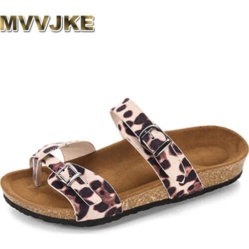 MVVJKE Wedge Shoes For Women Retro women Leopard Print Sandals Beach Shoes Thick Sole Shoes Cork Slippers