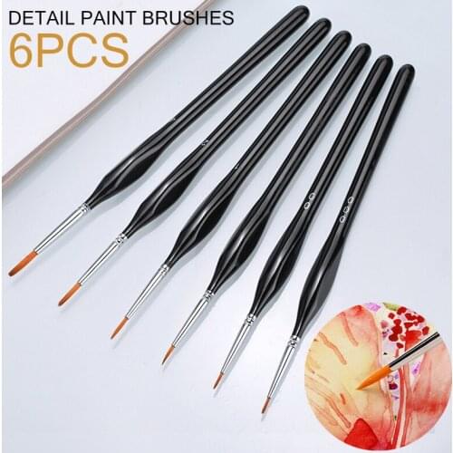 6Pcs Nylon Hair Detail Paint Brush Set Professional Watercolor Oil Painting Brushes Drawing Liner Pen Painting Brush