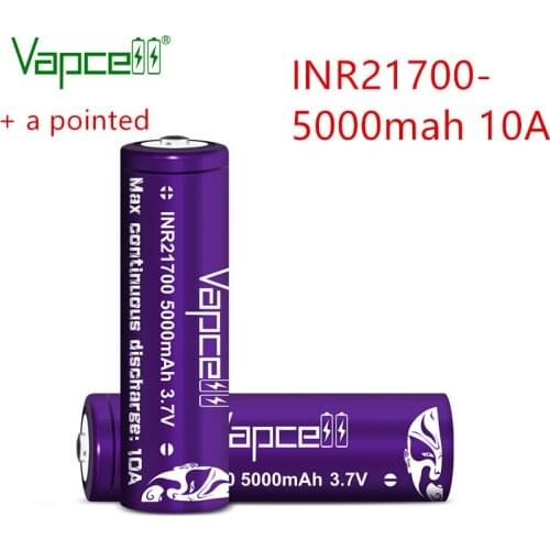 Original Vapcell 21700 5000mAh 10A M50 3.7V Rechargeable li ion battery button top ( add a pointed) batteries for flashlight