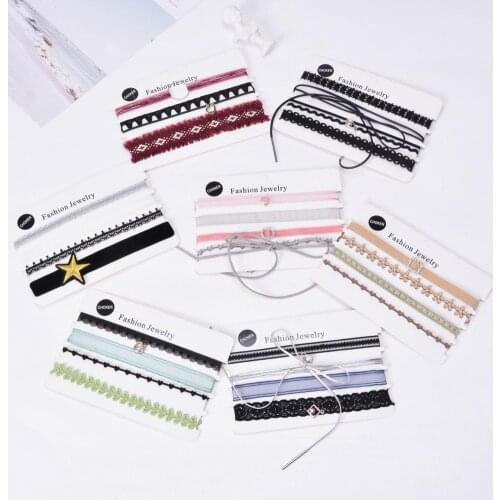 4pcs/set Multi Styles Gothic Black Lace Velvet Choker Necklace for Women Fashion Sexy Short Neck Collares 2019 New Jewelry FS02