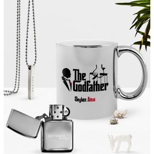 Personalized The Godfather Chrome Mug Gasoline Lighter Pendant Set
