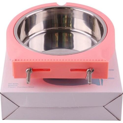 Pet Cage Hanging Stainless Steel Food Bowls Feeder Adjustable Height Fixed Cat Bowl Puppy Feeding Supplies Pet Accessories