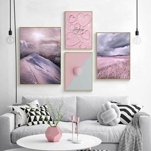 Nordic Ins Pink Feather Love Landscape Combination Photo Wall Art Pictures LIFE NO DESTINATION Poster Living Room Sofa Decor