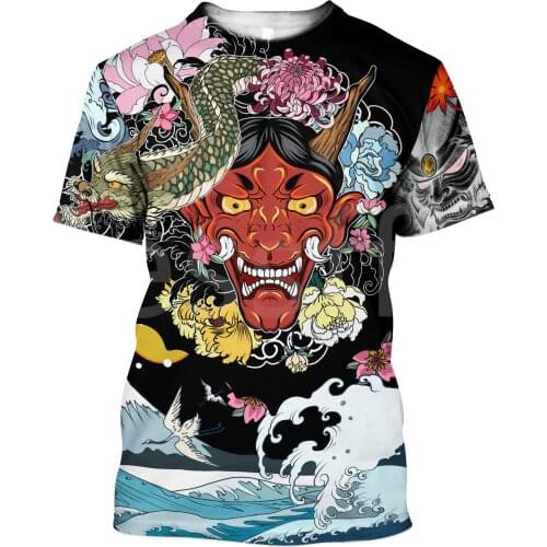 Tessffel Newest NewFashion Japanese Samurai Skull Tattoo 3DPrint Men/Women Summer Casual Tee Short Sleeve T-Shirts Streetwear A1
