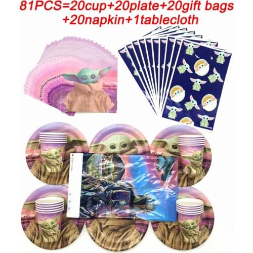 The Wars Mandalorian Baby Yoda Birthday Party Decor Supplies For Kids Pink Party Pink Cups Plates Tableware Baby Shower Gift Bag