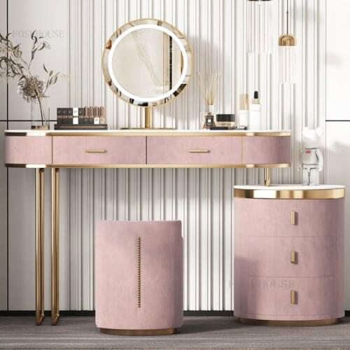 Nordic Advanced Slate Table Dressers Bedroom Furniture Large Capacity Drawer Dressing Table Creative 3-color Lamp Mirror Dresser