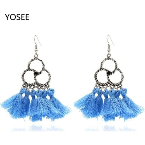 Drop Earrings Bohemian Handmade Weave Fashion Long Tassel Earrings for Women Statement Jewelry valentines day gift