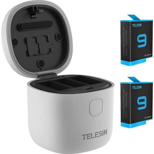 Battery Charger with 2 batteries for GoPro Hero 9 Black with USB 3.0 Micro SD Card Reader Function Waterproof Storage Case