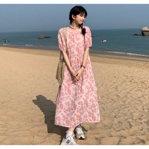 2021summer New Sweet Mori Gentle Flower Puff Sleeve Loose Slimming Long Dress for Women kawaii dress lolita dress
