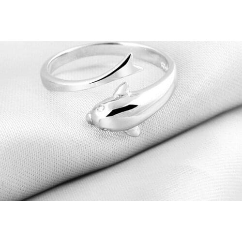 Womens Fashion Simple Style Dolphin lovers Finger Rings White Copper Tiny Romantic Opening Ring For Lady Girls Trendy Ring Band
