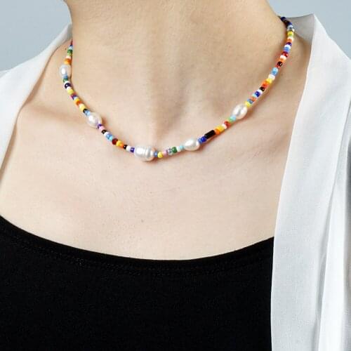 Pearls Natural Freshwater Pearl Rice Pearl Ethnic Rainbow Simple Style Female Necklace Women Vacation Jewellery Necklace