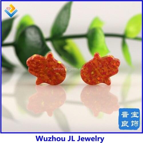 2 Piece/Lot 11x13mm Synthetic Opal Fatima Hamsa Fire Yellow Op31with 1.1mm side hole for necklace