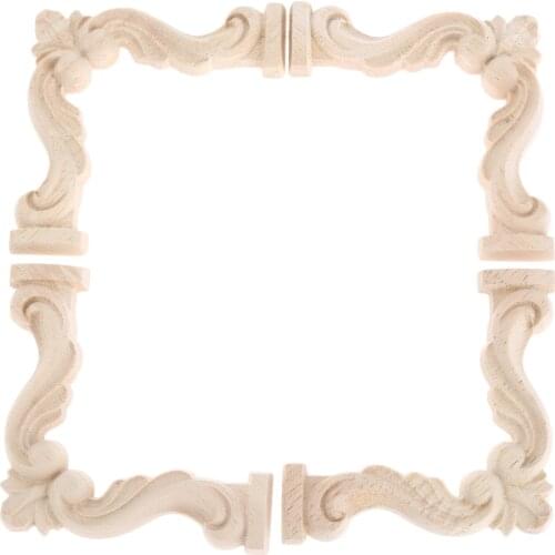 4Pcs 7cm Vintage Unpainted Wood Carved Decal Corner Onlay Applique Frame for Home Furniture Wall Cabinet Door Decor Crafts