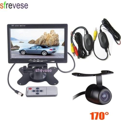 7" TFT LCD Monitor Car Rear View Kit + Mini Waterproof Wireless Reverse Parking Backup Camera 170 Degree