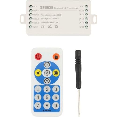 AU42 -SP602E 4 CH Signal Output WS2812B Music Controller Built in Mic WS2811 WS2815 LED Light Strip Bluetooth App DC5V-24V