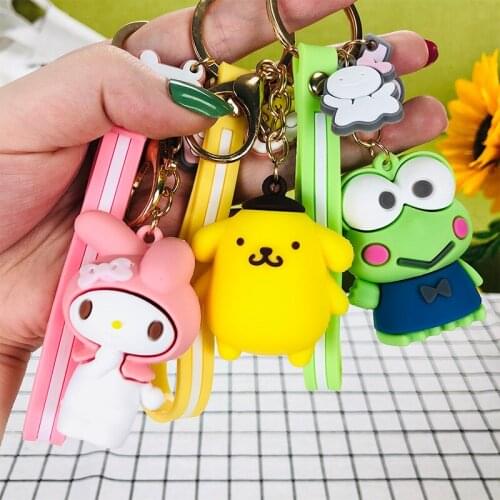 Hellokittys Cartoon Anime Cat Doll Keychain Rubber Soft Melody Pompompurin Keroppi Pochacco Badtz Maru Chococat Pendant