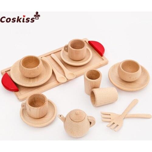 Wood Beech Baby Cutlery Cup Tray Baby Gift Set Portable Wooden Montessori Toy Inspired Toddler Pretend Play Kitchen Beads
