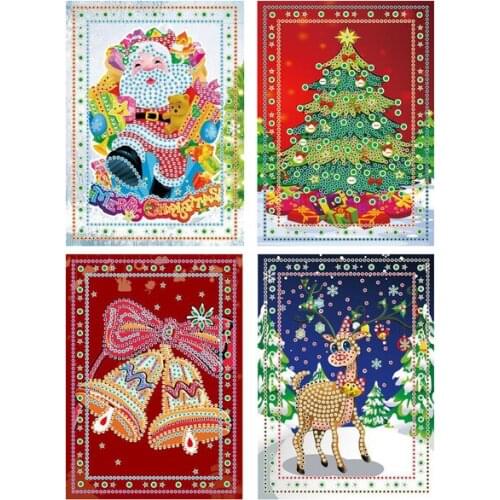 DIY 5D Diamond Painting Cartoon Santa Claus Merry Christmas Greeting Cards Full Round Greeting Card Xmas Home Decoration