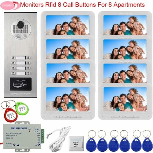 For 8 Door Station For Video Intercom Access Control 8 Monitors Video Door Phone 7inch Color Video Intercoms For a Private House