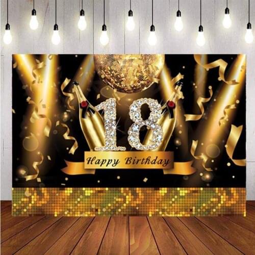 18th Birthday Party Backdrop Disco Gold Light Champagner Diamonds Shiny Photo Background Decor Banner Photo Studio Prop