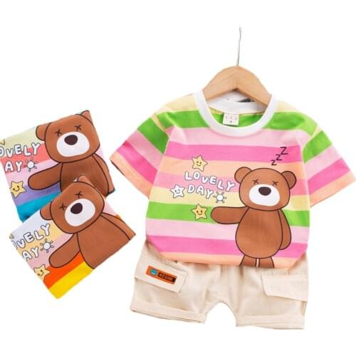 Cute Bear Toddler Girls Clothing Set Pure Cotton T-Shirt And Pants 2 Pcs Suit For Kids 1-5 Years Children Birthday Present