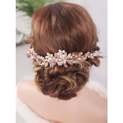 Rose Gold Crystal Rhinestones Hair Comb Wedding Hair Accessories Bridal Women Tiara Handmade Ornament Headpiece For Women