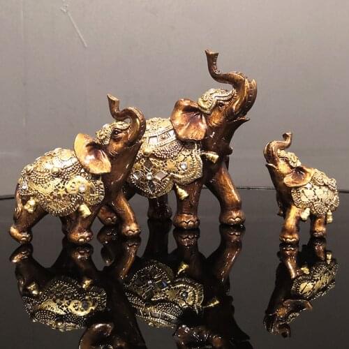 Artificial resin elephant crafts Feng Shui Golden Lucky Elephant Statue Figurine Desktop Decoration Ornate Elephant Miniatures