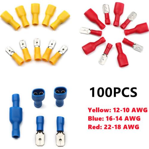 100PCS Insulated Crimp Spade Terminals Female Male Connector Lug Waterproof Electrical Wire Cable Terminal Connectors Kit