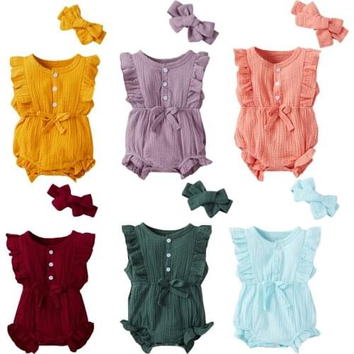 Infant Baby Girls Boys Rompers Fly Ruffled Sleeve Crotch Button One-piece Jumpsuits