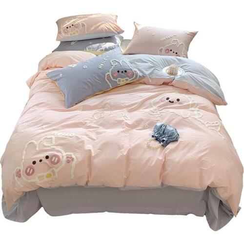 Cute Bunny All Cotton Washed Cotton Four-Piece Cartoon Cotton Quilt Cover Bed Sheet Set 100% Cotton bedding set