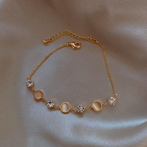 Korean New Fashion Plated Small round Beans Cats Eye Stone Girl Bracelet Party Gift Woman Bracelet Jewelry 2021