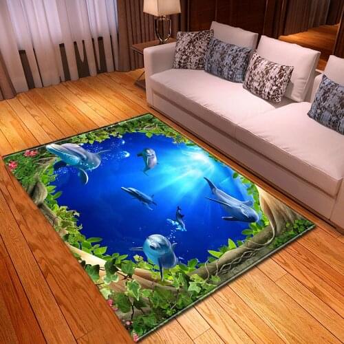 3D Ocean World Dolphin Series Carpet Living Room Bedroom Area Rugs Shark Kids Room Blue Mat Dining Floor Mat Home Decorative
