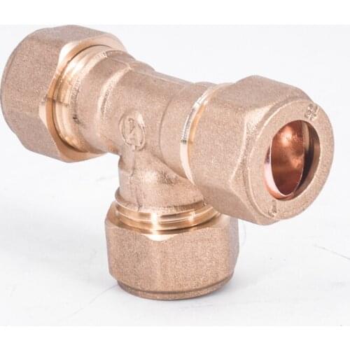 Brass Tee 3 Way Commpression Fitting Union Connector Fit Tube OD 15mm Water Gas Fuel