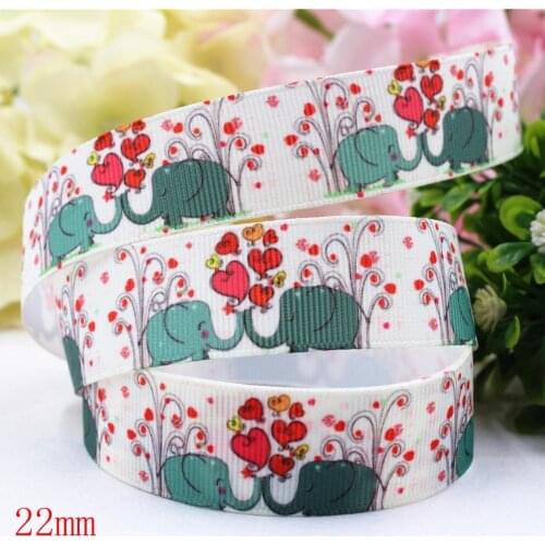 165322,(7/8")22mm 10yard/lot Aimal Elephant Ribbons Thermal transfer Printed grosgrain Wedding Accessories DIY handmade material