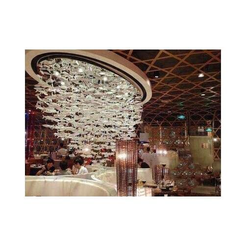 Fish chandelier reception front desk restaurant bar Nordic bedroom living room hotel engineering glass ceiling lamp duplex floor