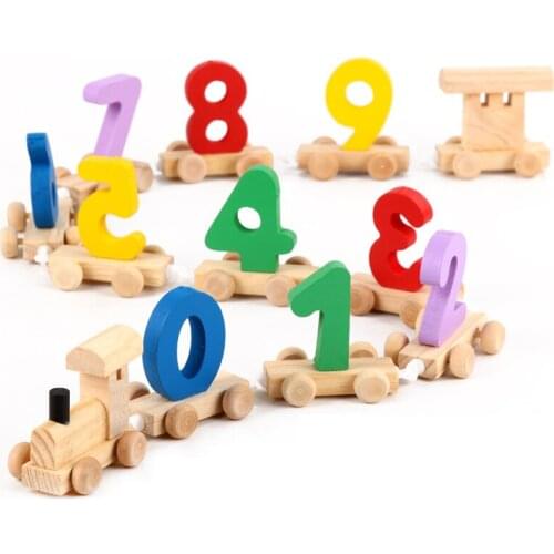 1 Set of Mini Puzzle Wooden Splicing Train Toy Big Digital Wooden Train Children Educational Toy Model Making Childrens Toys