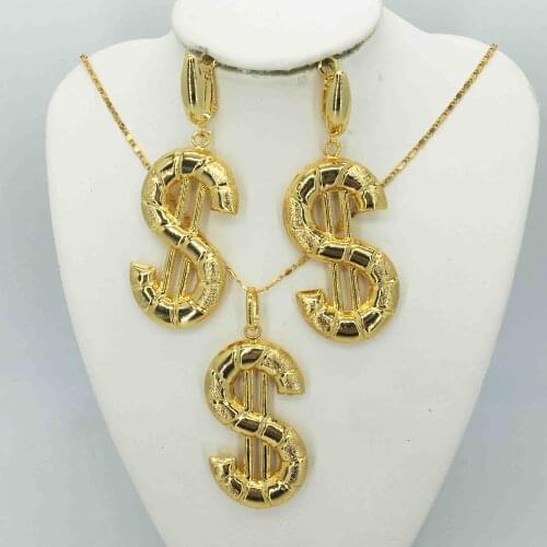 Wholesale fashion earrings/pendants/necklace 24K gold jewelry set for ladies birthday travel gift brides accessories