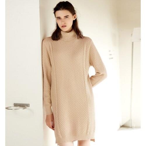 ZHILI 2018 New Autumn Winter Cowlneck Long Cashmere Sweater Dress