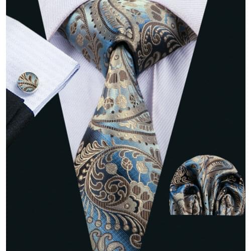 FA-1514 2018 New Arrive Fashion Ties For Men Brown Paisley Jacquard Woven Necktie Hanky Cufflinks For Wedding Party Freeshipping