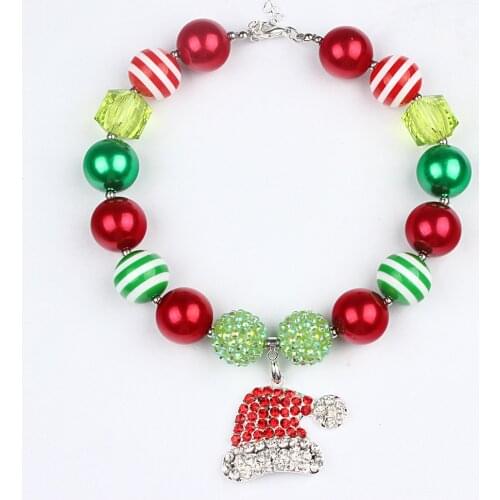 New Christmas Day Girls Fancy Gift Rhinestone Alloy Hat Pendant Chunky Striped Beads Necklace Party Skirt Kids Accessories WXN56