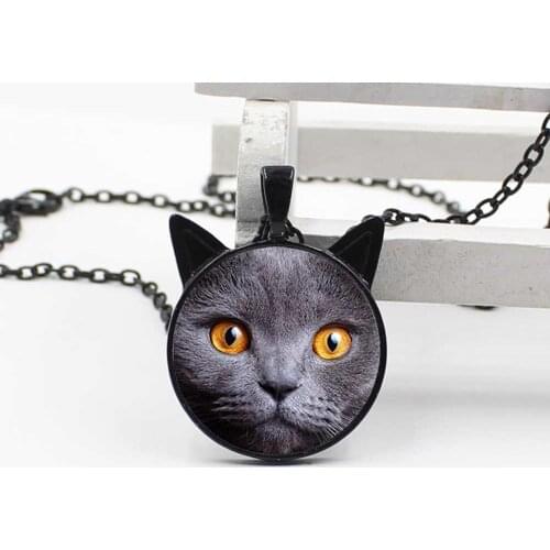 Wholesale New Charm Cat Face Necklace Cat Face Jewelry Girl Boy Gift Glass Dome Necklace Jewelry