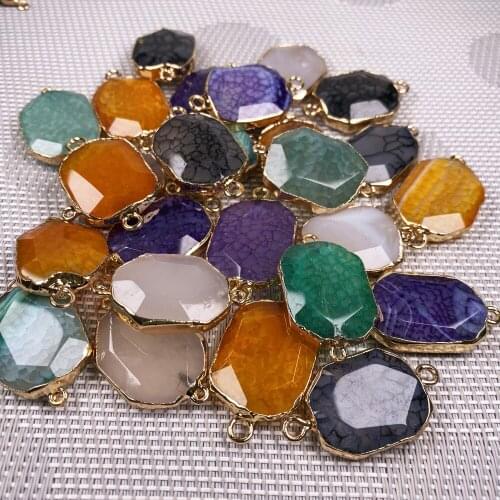 1PC New Natural Stone Pendant Dragon Agates Charms Double Hole Connector for Jewelry Making Bracelet DIY Necklace Accessories