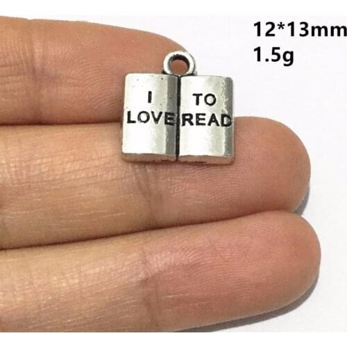 BULK 30 Zinc Alloy I Love To Read Book Charms Antique Silver Plated Pendant for School Beach DIY Jewelry 12*13mm 1.5g