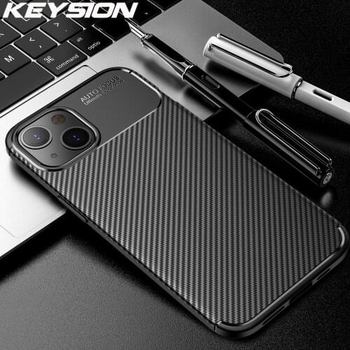 KEYSION Shockproof Case for iPhone 13 Pro Max 13 mini Carbon Fiber Texture Silicone Phone back cover for iPhone 12 Pro Max i11