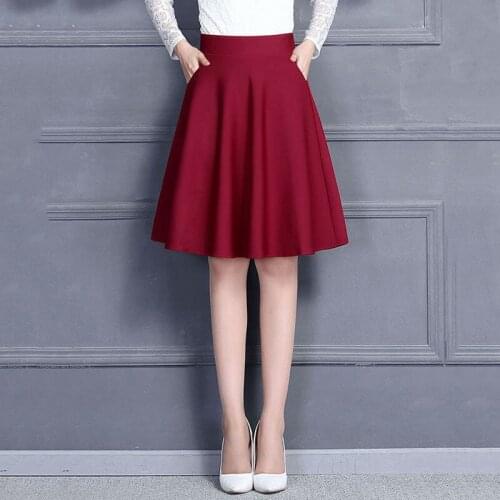 Plus Size M-3XL Skirts Women Elegant Pleated Solid Pocket Elastic Waist Middle Skirt Trendy All-match Office Lady Skin-friendly