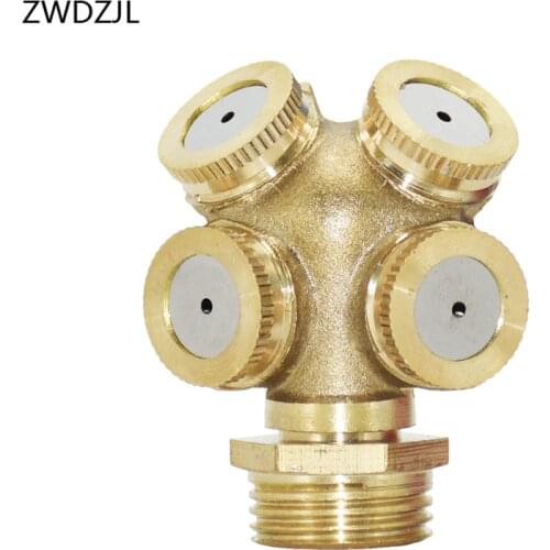 4 Hole Adjustable Brass Spray Misting Nozzle Garden Sprinklers Irrigation Fitting Jardim Home Watering Garden Tools 1pcs