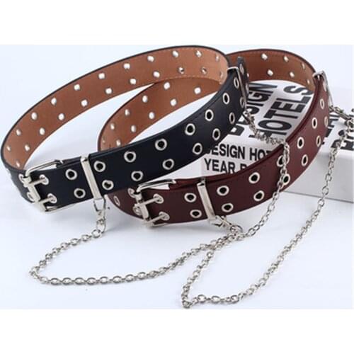 PU Leather New Korean punk style belt Womens Belt Wild Denim Pants belt Double row button belt feminino cinturones