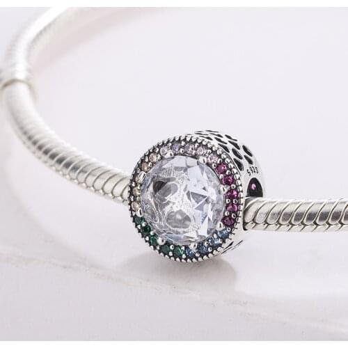 925 Sterling Silver Sparkling Colorful Zircon Set With White Diamonds Pendant Charm Bracelet DIY Jewelry Making For Pandora
